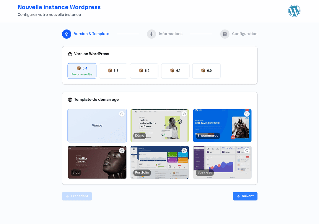 Interface Installation instantanée