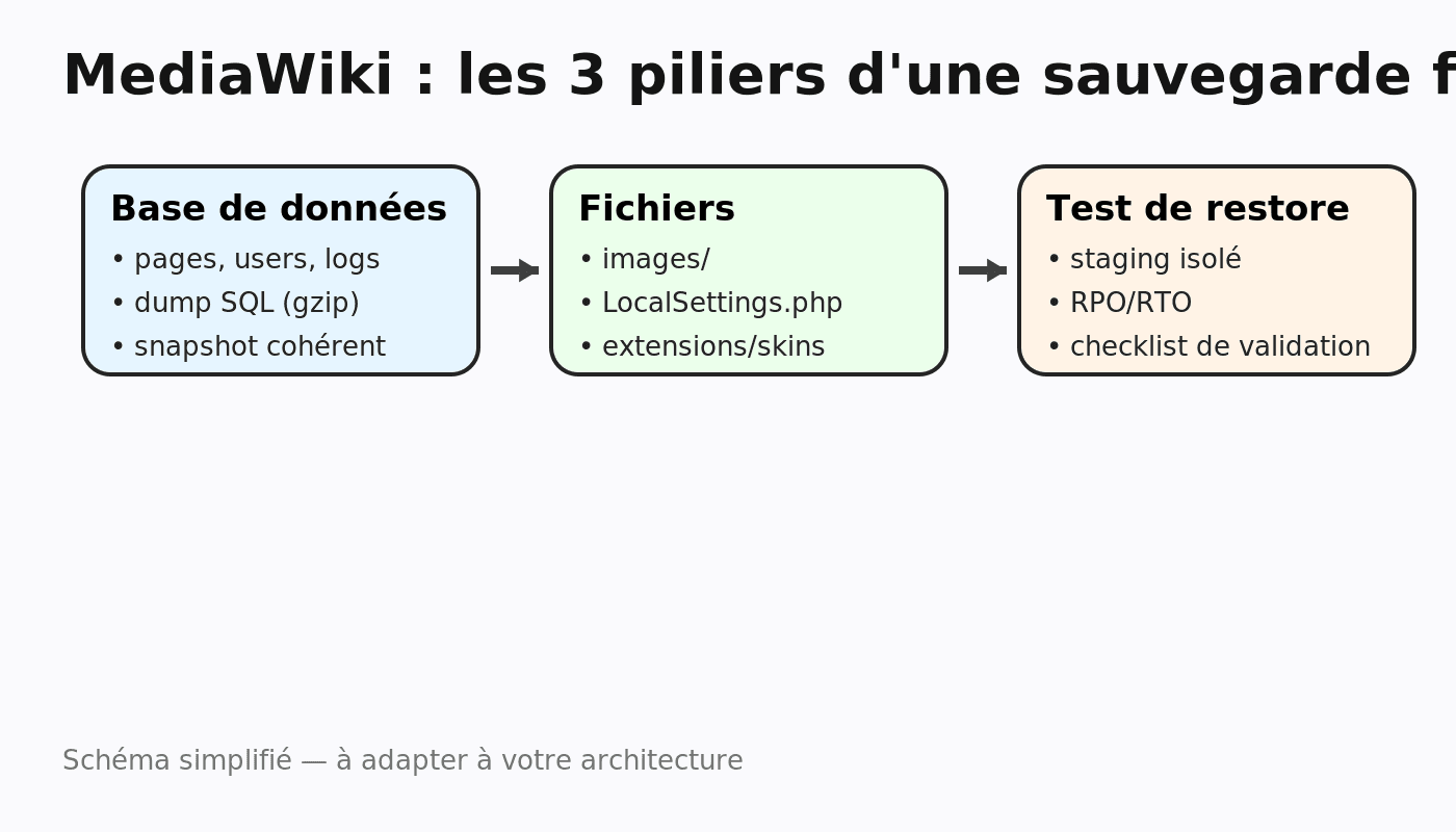 Backups MediaWiki : stratégie + restauration testée (PRA)