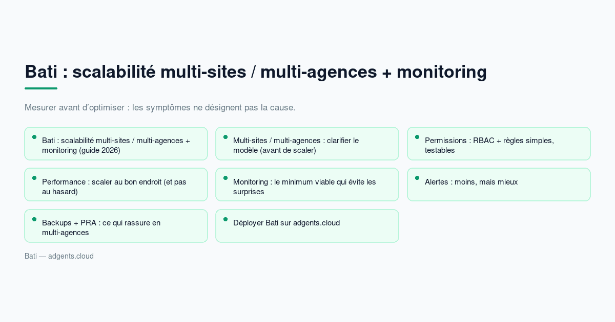 Bati : scalabilité multi-sites / multi-agences + monitoring (guide 2026)