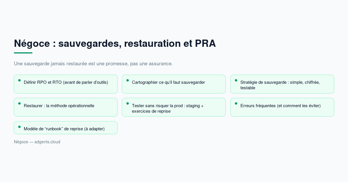 Négoce : sauvegardes, restauration et PRA (guide complet 2026)