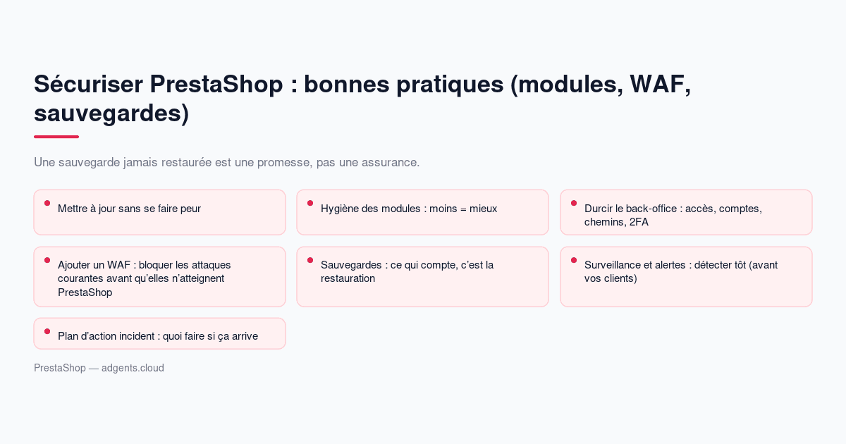 Sécuriser PrestaShop : bonnes pratiques (modules, WAF, sauvegardes)